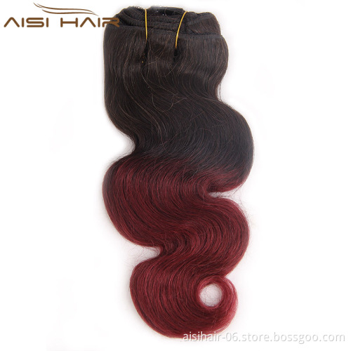 Wholesale 8A Unprocessed 100% Human Hair Ombre Burgundy Brazilian Clip In Hair Extensions Ombre Red Clip In Human Hair